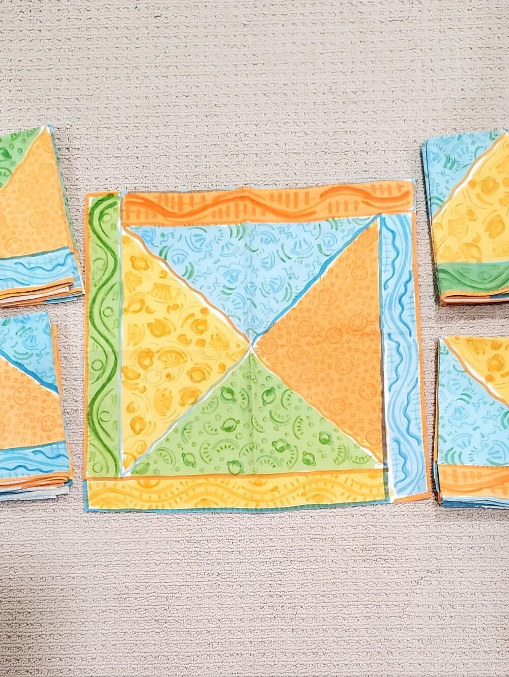 Pier 1 Imports Set Of 10 Vibrant Citrus Fruit Colorblock Mix Pattern Napkins EUC